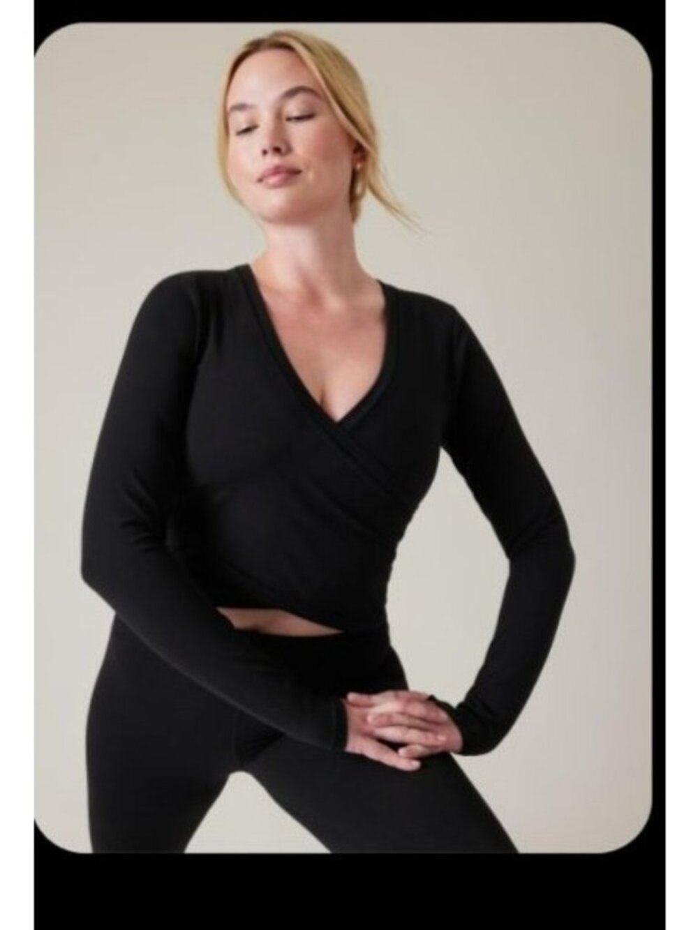 Athleta Transcend Black Wrap Top size XL Long sleeve Yoga Balletcore Pilates
